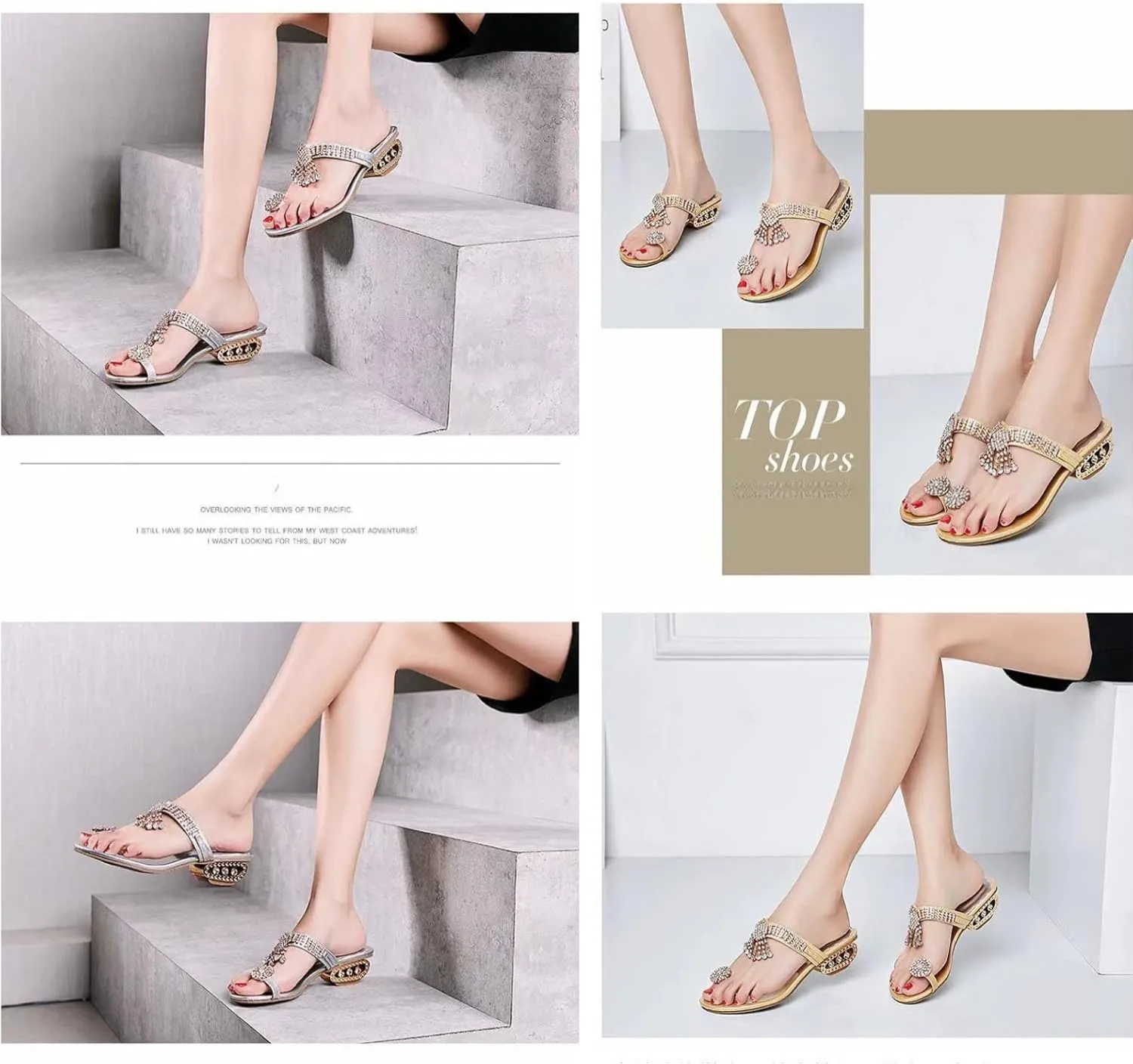Ladies Diamond Fashion Low Heel Thong Sandals,Summer Sparkling Diamond Block Heel Beach Sandals,Arch Support Sandals.
