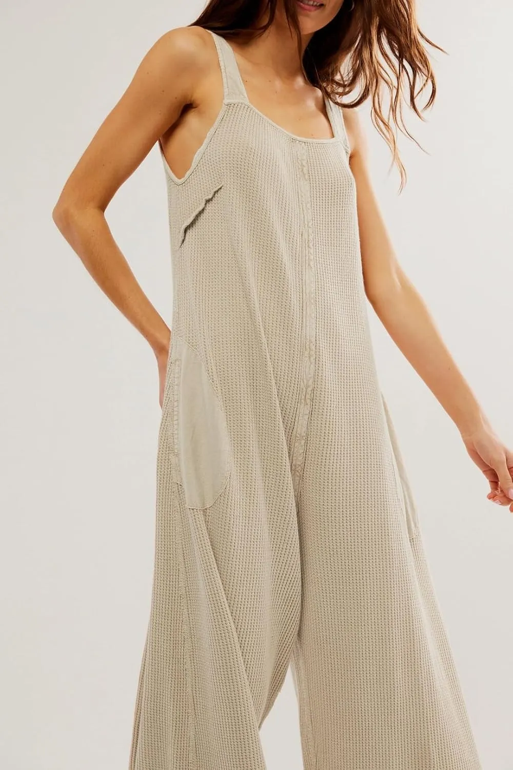 Ladyful Women's Summer Wide Leg Overalls Casual Loose Sleeveless Jumpsuits Waffle Backless Tank Romper
