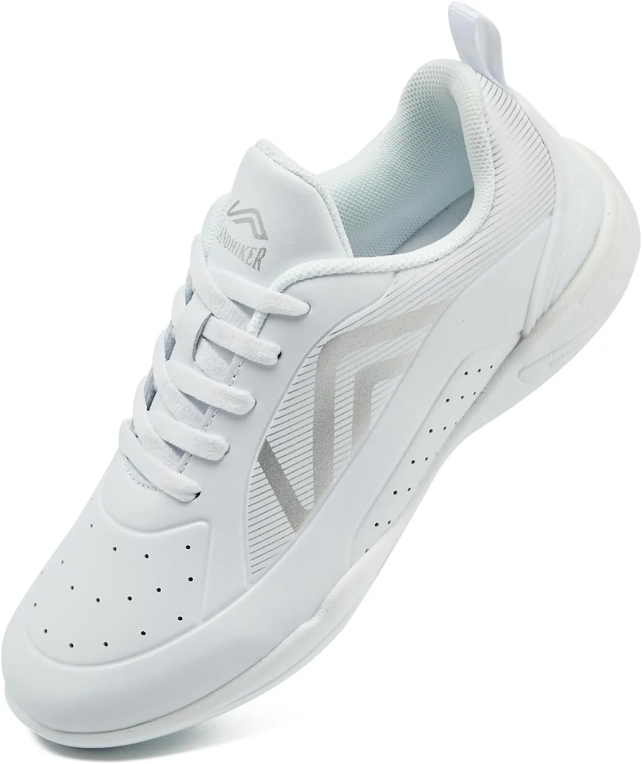 LANDHIKER Womens White Girls Cheer Shoes Cheerleading Shoes Youth Sports Training Athletic Flats Lightweight Breathable Comfortable Fabric Kids Cheer Sneakers Size