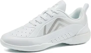 LANDHIKER Womens White Girls Cheer Shoes Cheerleading Shoes Youth Sports Training Athletic Flats Lightweight Breathable Comfortable Fabric Kids Cheer Sneakers Size