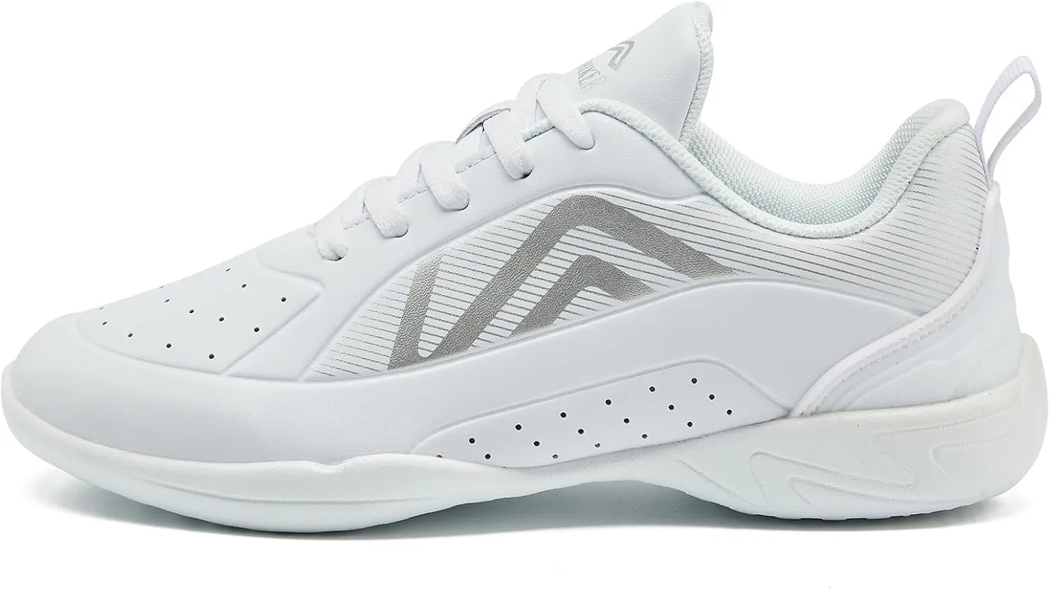 LANDHIKER Womens White Girls Cheer Shoes Cheerleading Shoes Youth Sports Training Athletic Flats Lightweight Breathable Comfortable Fabric Kids Cheer Sneakers Size