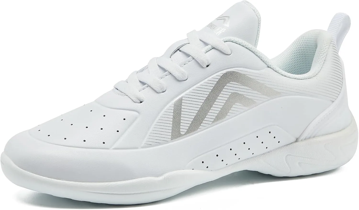 LANDHIKER Womens White Girls Cheer Shoes Cheerleading Shoes Youth Sports Training Athletic Flats Lightweight Breathable Comfortable Fabric Kids Cheer Sneakers Size