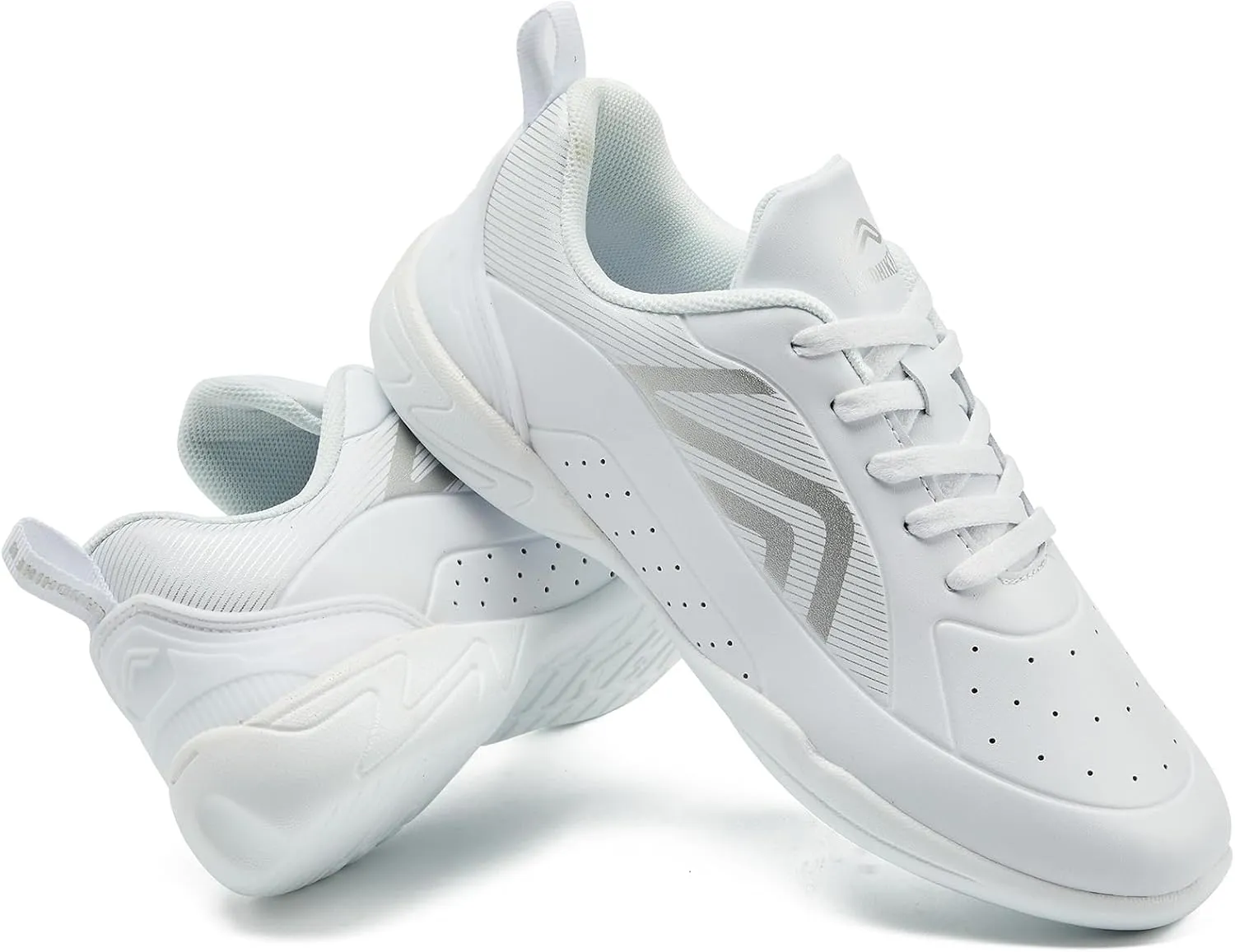 LANDHIKER Womens White Girls Cheer Shoes Cheerleading Shoes Youth Sports Training Athletic Flats Lightweight Breathable Comfortable Fabric Kids Cheer Sneakers Size