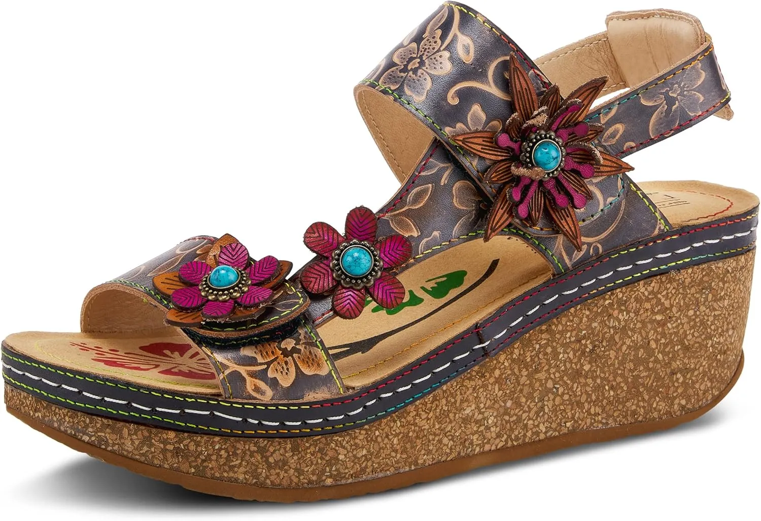 L'Artiste Women's PICKFORD Slingback Sandals – Hand-Painted Leather with Adjustable Straps and Cushioned Insole