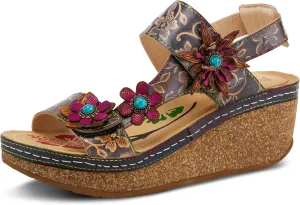 L'Artiste Women's PICKFORD Slingback Sandals – Hand-Painted Leather with Adjustable Straps and Cushioned Insole