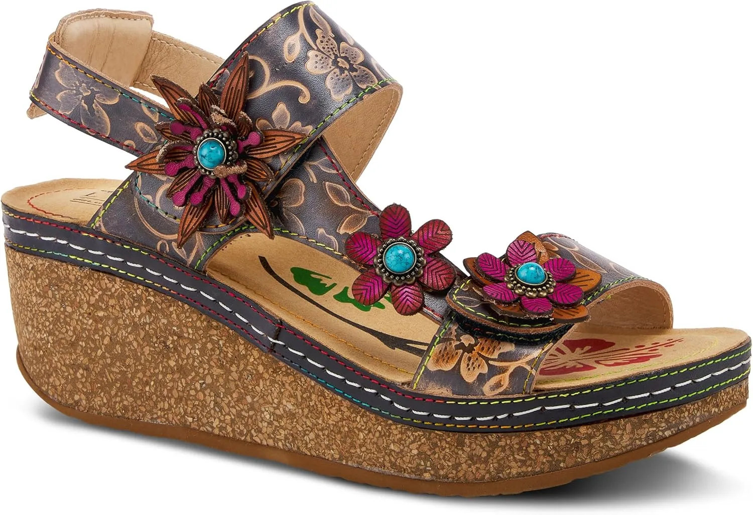 L'Artiste Women's PICKFORD Slingback Sandals – Hand-Painted Leather with Adjustable Straps and Cushioned Insole