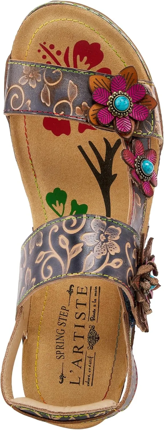 L'Artiste Women's PICKFORD Slingback Sandals – Hand-Painted Leather with Adjustable Straps and Cushioned Insole