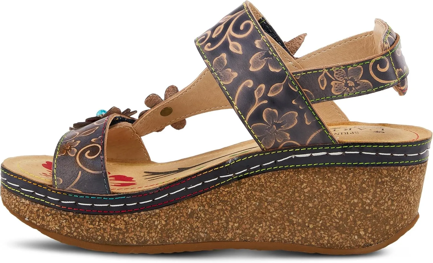 L'Artiste Women's PICKFORD Slingback Sandals – Hand-Painted Leather with Adjustable Straps and Cushioned Insole