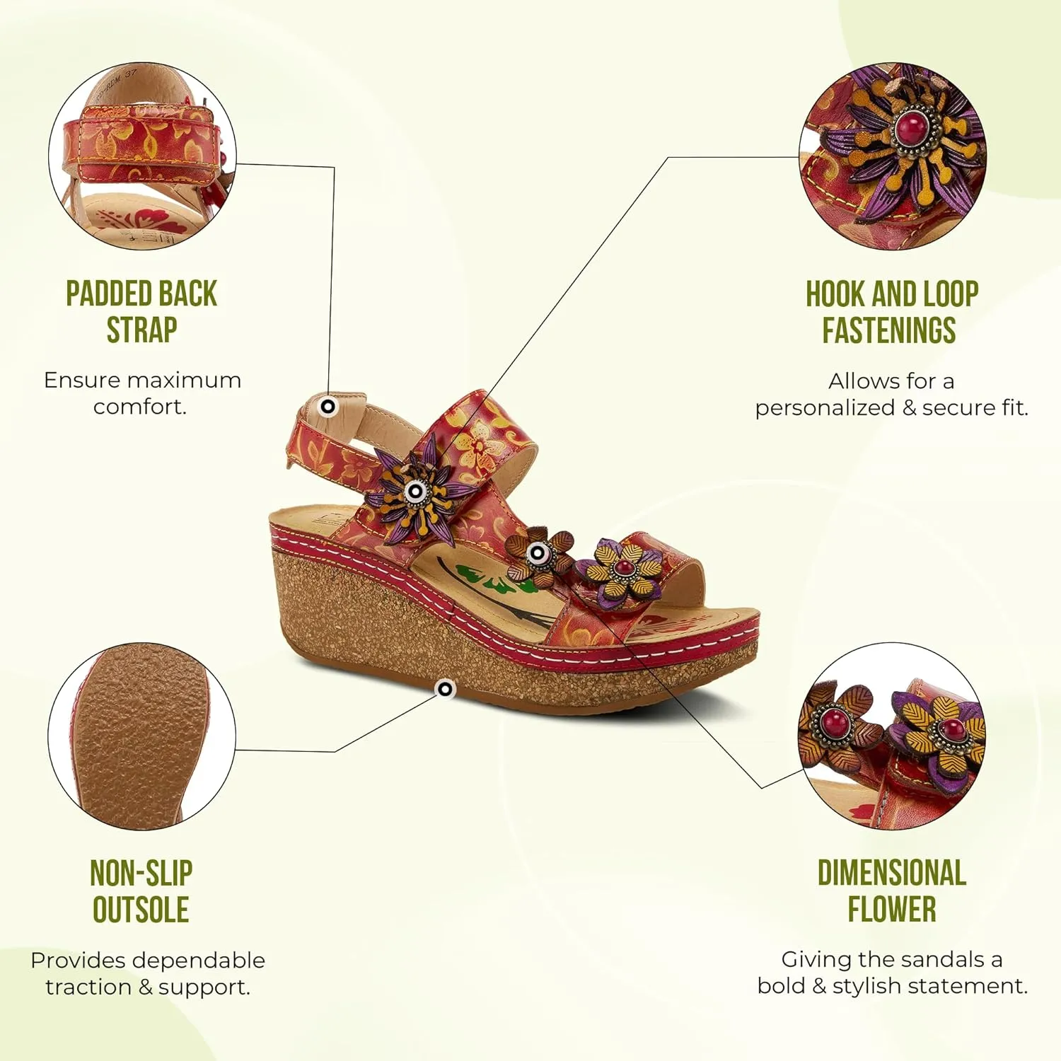 L'Artiste Women's PICKFORD Slingback Sandals – Hand-Painted Leather with Adjustable Straps and Cushioned Insole