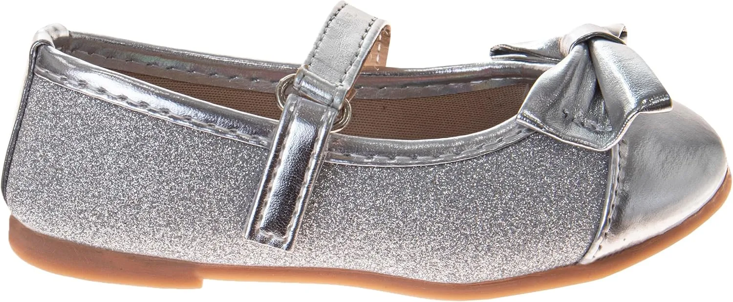 Laura Ashley Girl Flats Dress Sandals - Ballet Bow Party Shoes, (Toddler - Little Kid - Big Kid)
