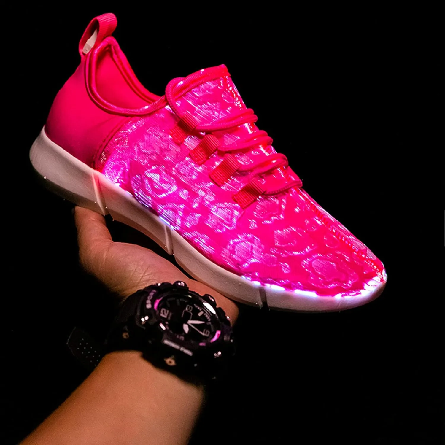 LED Fiber Optic Shoes Light Up Sneakers for Women Men Luminous Trainers Flashing Sneakers for Festivals, Christmas, Halloween, New Year Party with USB Charging, White