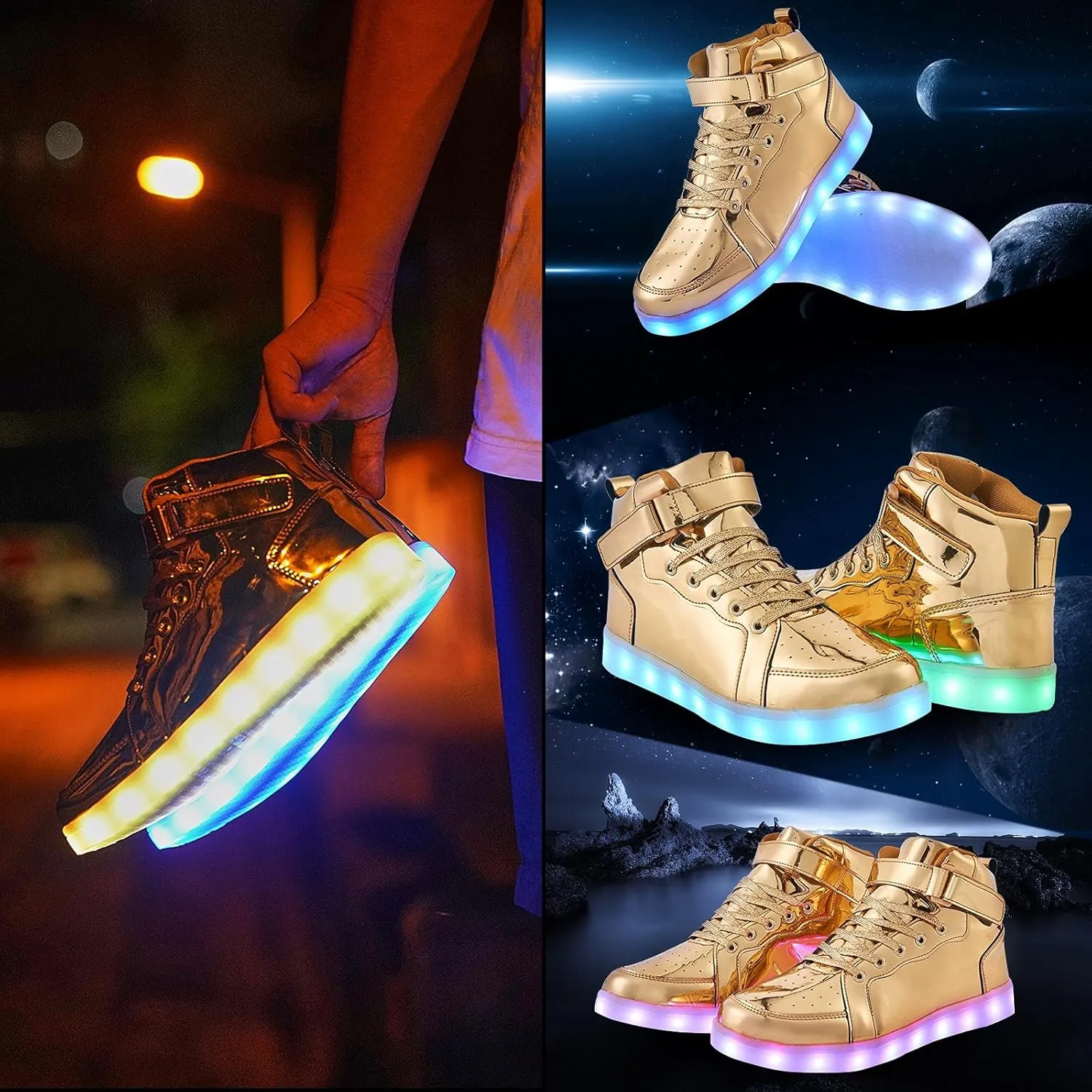 Led Light Up Shoes for Kids High Top Sneakers for Boys Girls Hip-Hop Dancing Shoes for Halloween Christmas Party with USB Charging