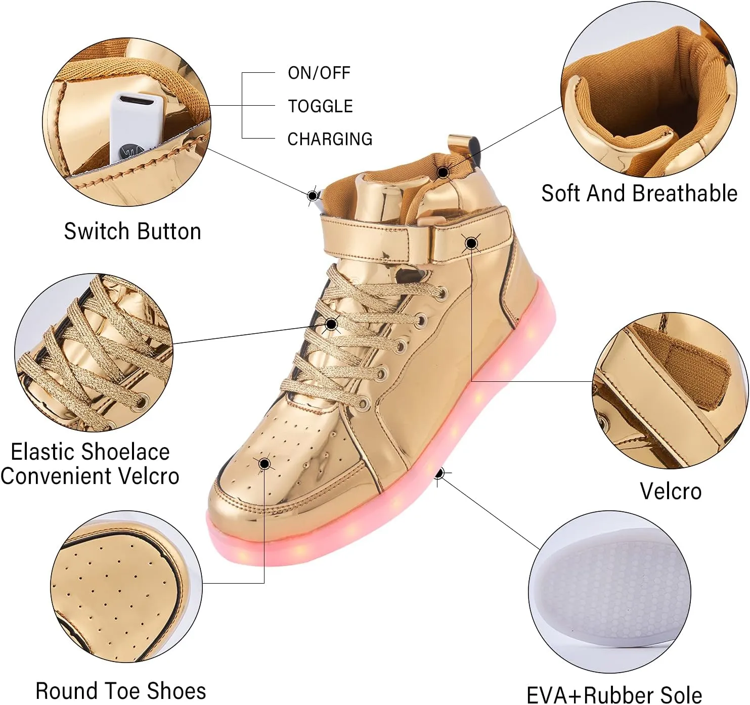 Led Light Up Shoes for Kids High Top Sneakers for Boys Girls Hip-Hop Dancing Shoes for Halloween Christmas Party with USB Charging