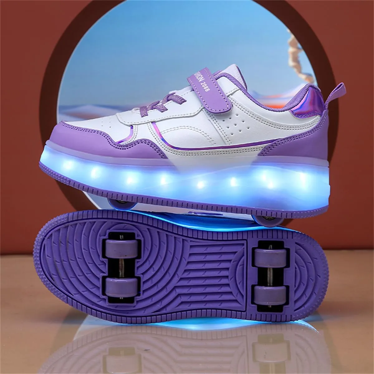 LED Roller Shoes for Kids – USB Rechargeable Light-Up Skating Sneakers with Detachable Wheels, Unisex Trendy Cool Street Roller Skates