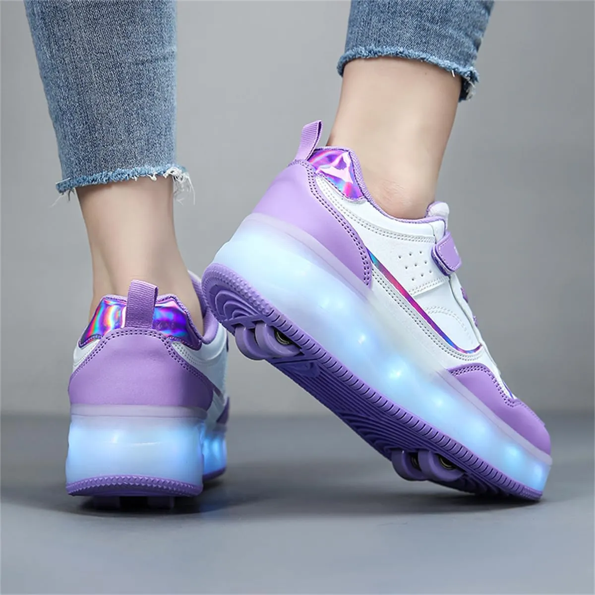 LED Roller Shoes for Kids – USB Rechargeable Light-Up Skating Sneakers with Detachable Wheels, Unisex Trendy Cool Street Roller Skates