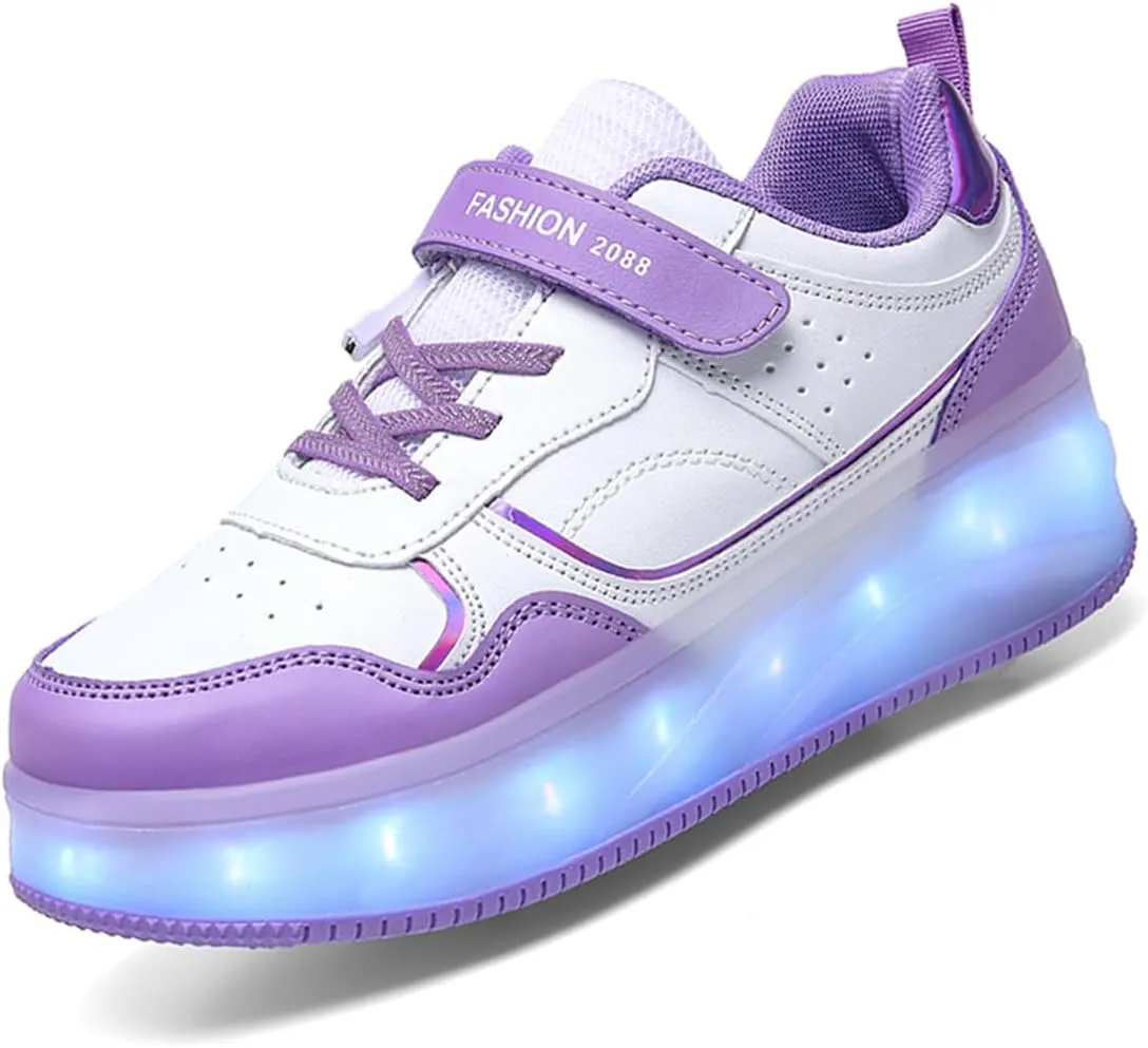 LED Roller Shoes for Kids – USB Rechargeable Light-Up Skating Sneakers with Detachable Wheels, Unisex Trendy Cool Street Roller Skates