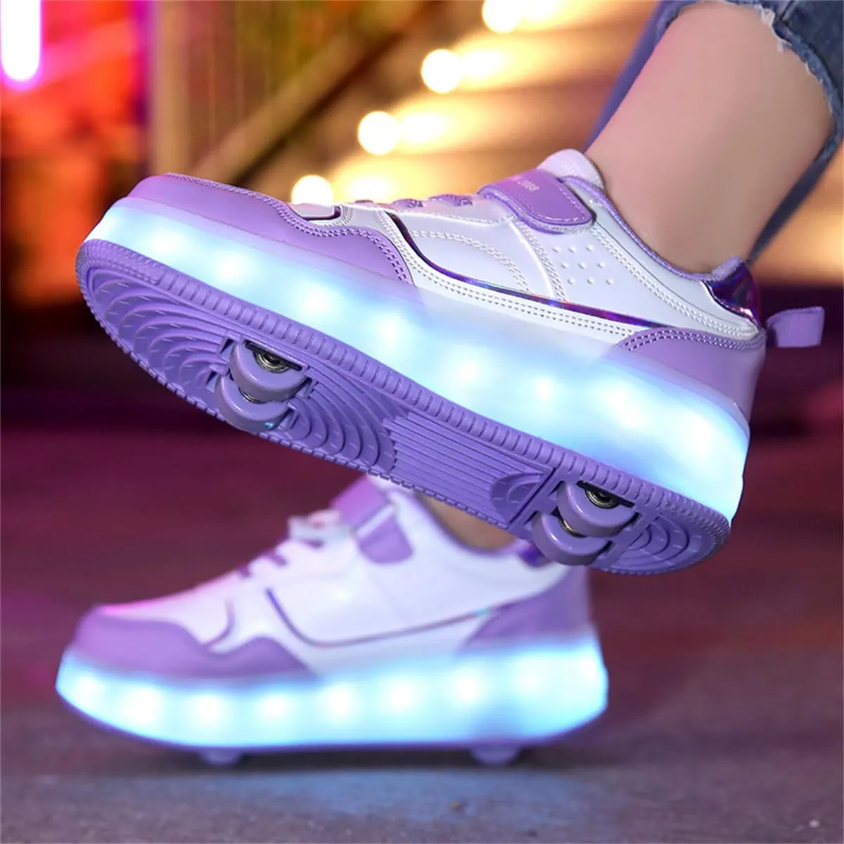LED Roller Shoes for Kids – USB Rechargeable Light-Up Skating Sneakers with Detachable Wheels, Unisex Trendy Cool Street Roller Skates