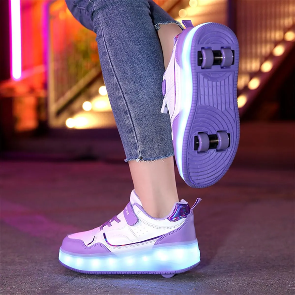 LED Roller Shoes for Kids – USB Rechargeable Light-Up Skating Sneakers with Detachable Wheels, Unisex Trendy Cool Street Roller Skates