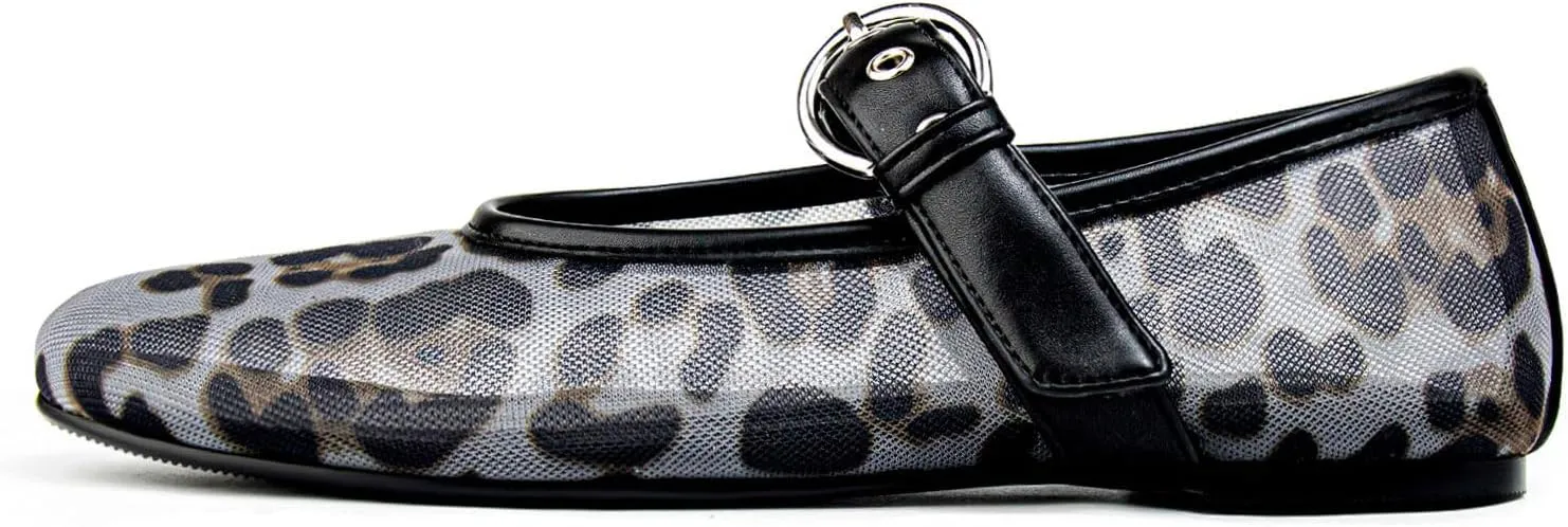 Leopard Flats for Women Mesh Flats Ballet Flats Mary Jane Flats Women's Dress Shoes Ballet Shoes