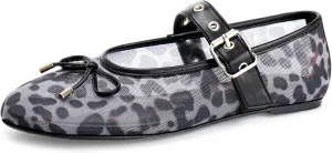 Leopard Flats for Women Mesh Flats Ballet Flats Mary Jane Flats Women's Dress Shoes Ballet Shoes