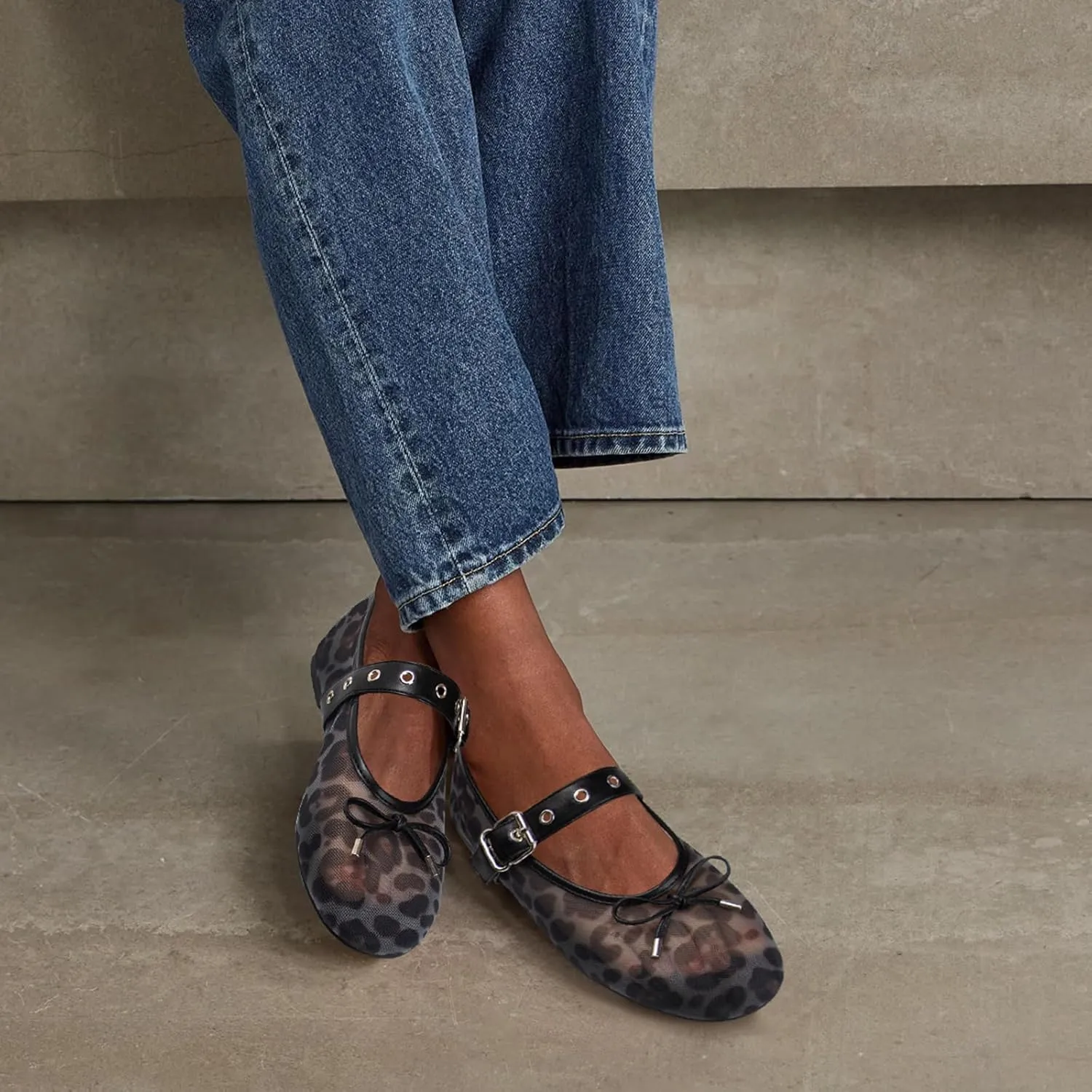Leopard Flats for Women Mesh Flats Ballet Flats Mary Jane Flats Women's Dress Shoes Ballet Shoes