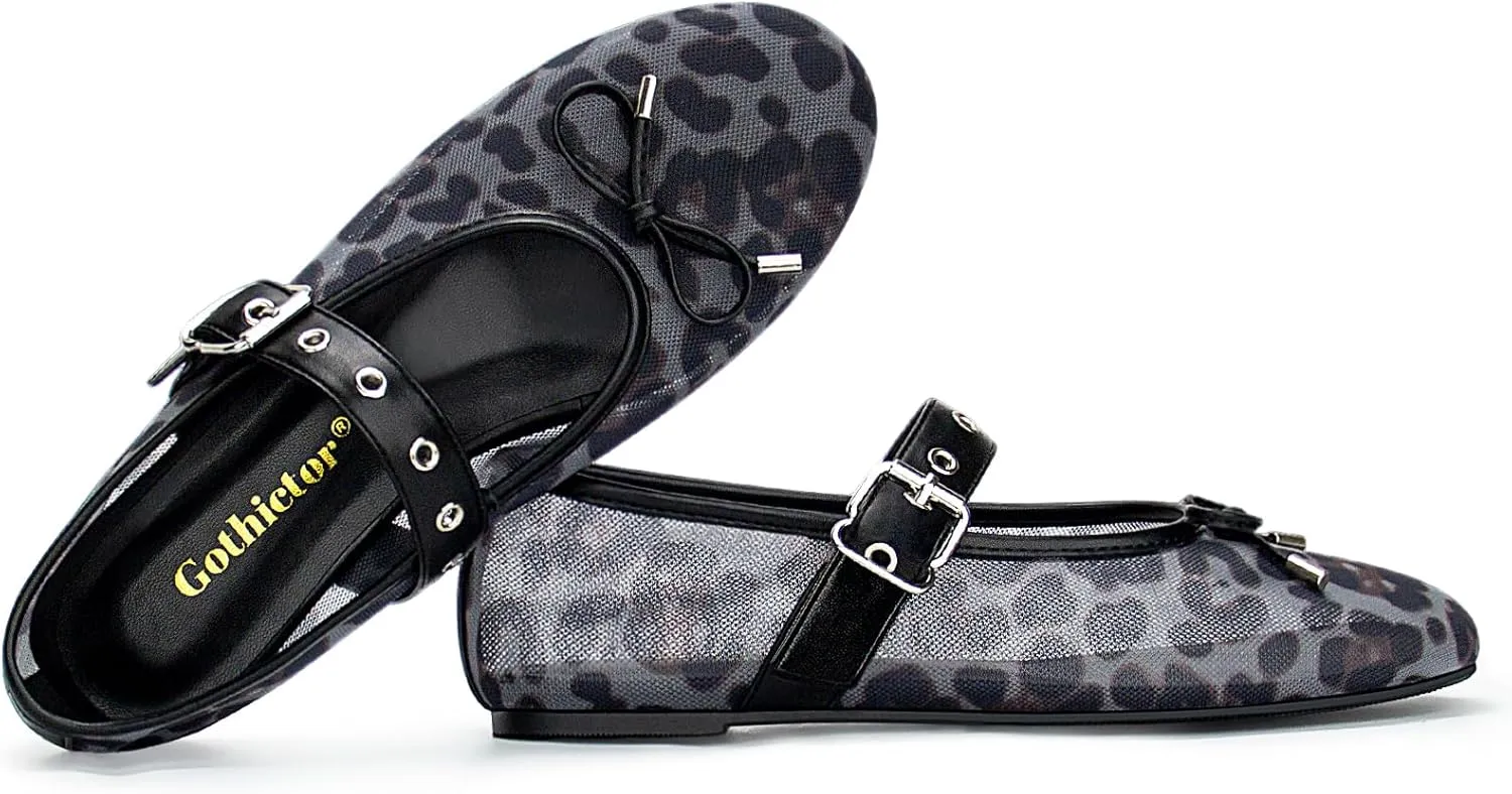 Leopard Flats for Women Mesh Flats Ballet Flats Mary Jane Flats Women's Dress Shoes Ballet Shoes