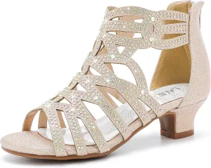 Little Girls Sandals High Heels Formal Shoes Open Toe Pump Sandals Glitter Party Wedding Shoes for Big Kids Toddler