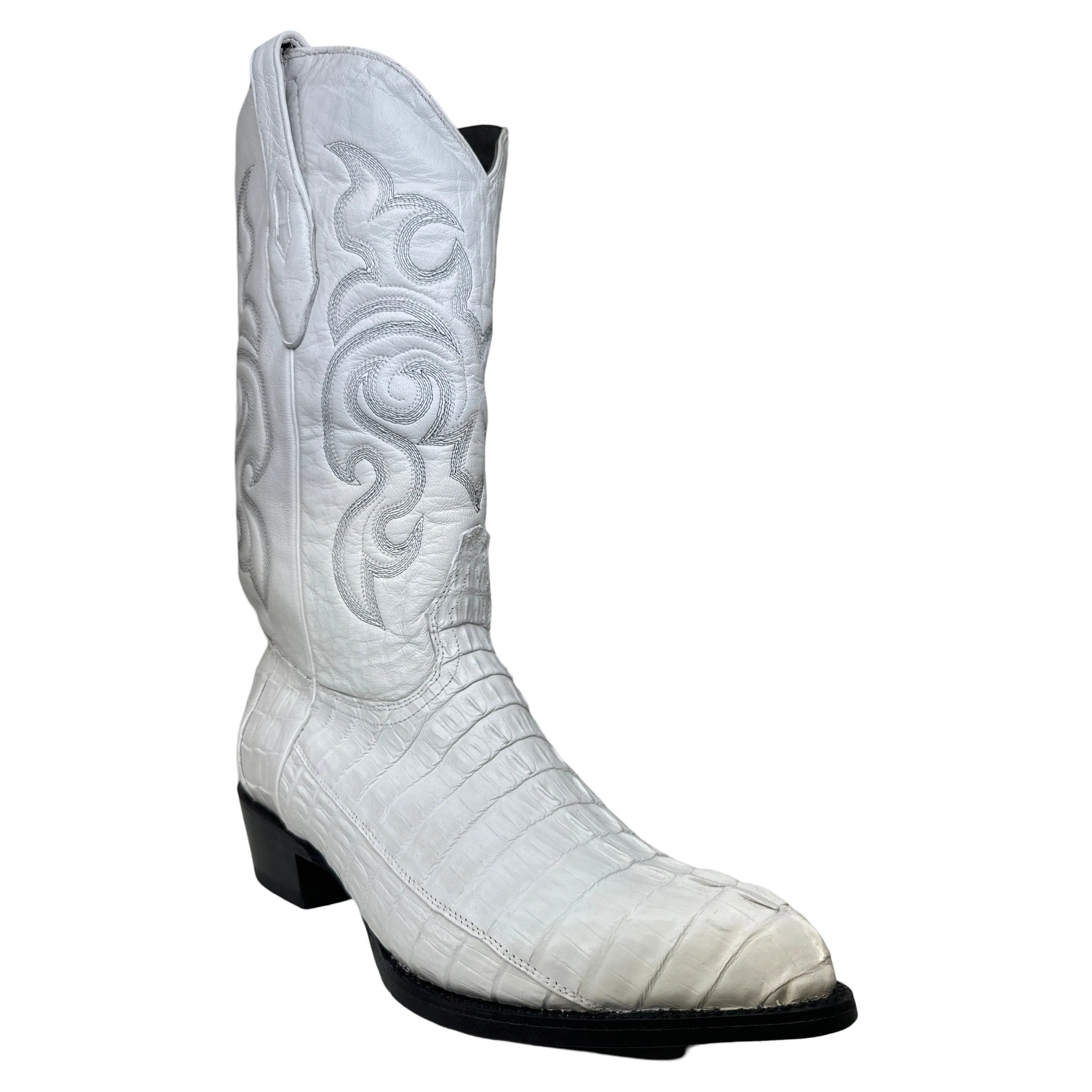 Los Altos White Caiman Tail Pointed Toe Cowboy Boots
