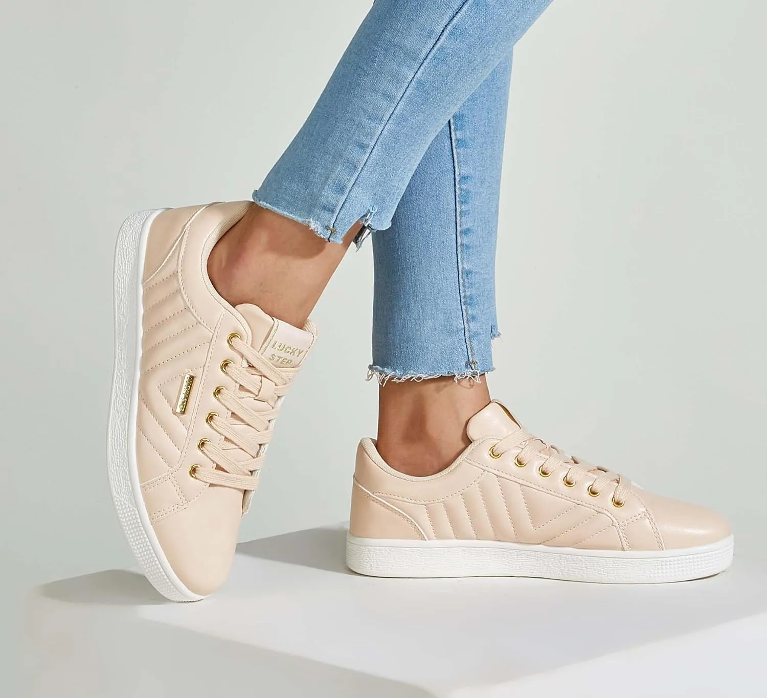LUCKY STEP Glitter Sneakers Lace up | Fashion Sneakers | Sparkly Shoes for Women