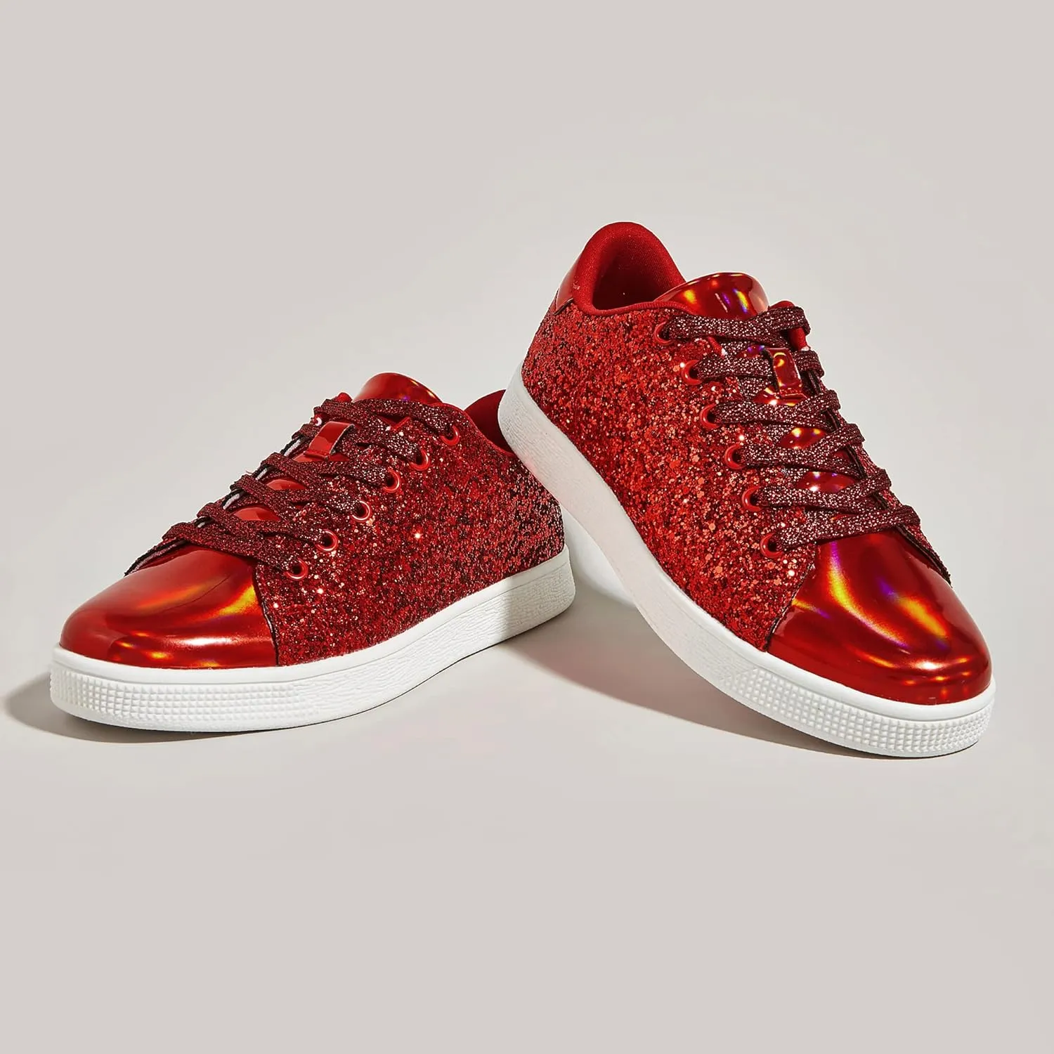 LUCKY STEP Glitter Sneakers Lace up | Fashion Sneakers | Sparkly Shoes for Women