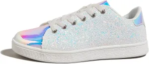 LUCKY STEP Glitter Sneakers Lace up | Fashion Sneakers | Sparkly Shoes for Women