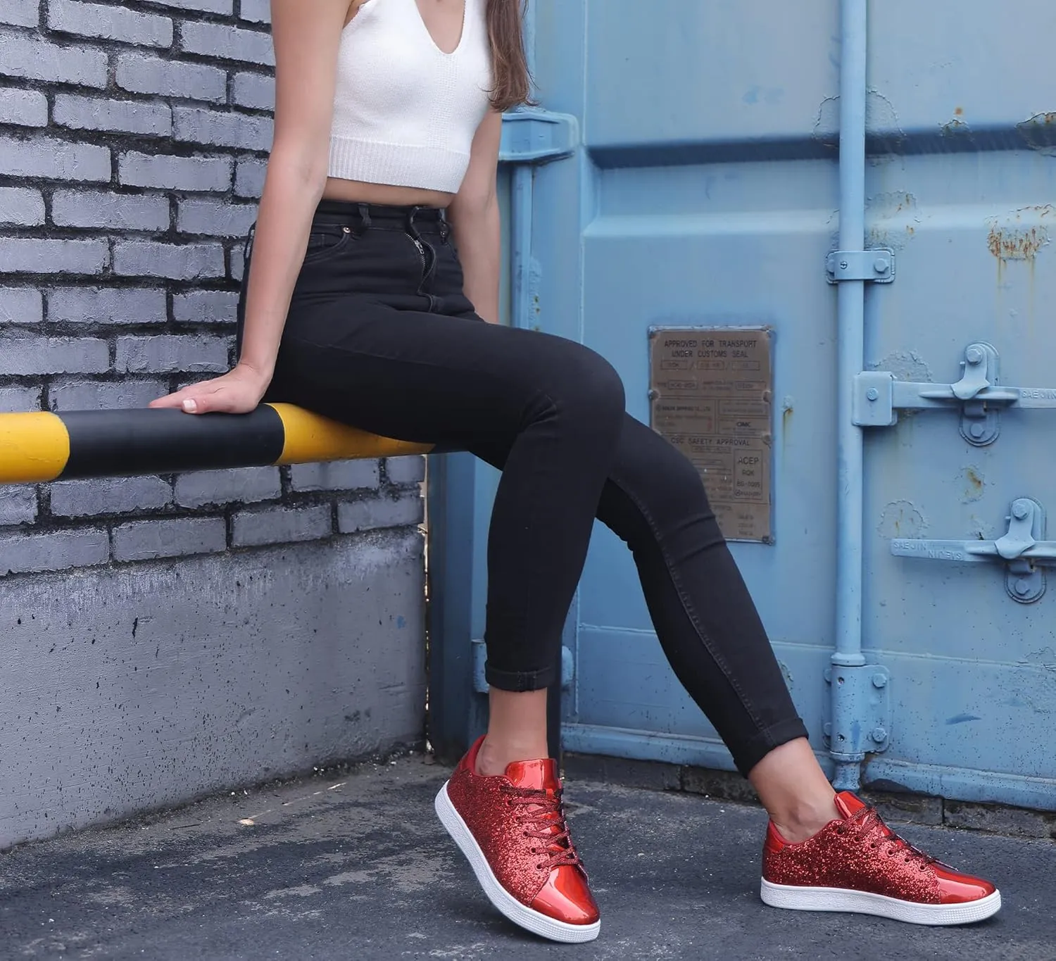 LUCKY STEP Glitter Sneakers Lace up | Fashion Sneakers | Sparkly Shoes for Women