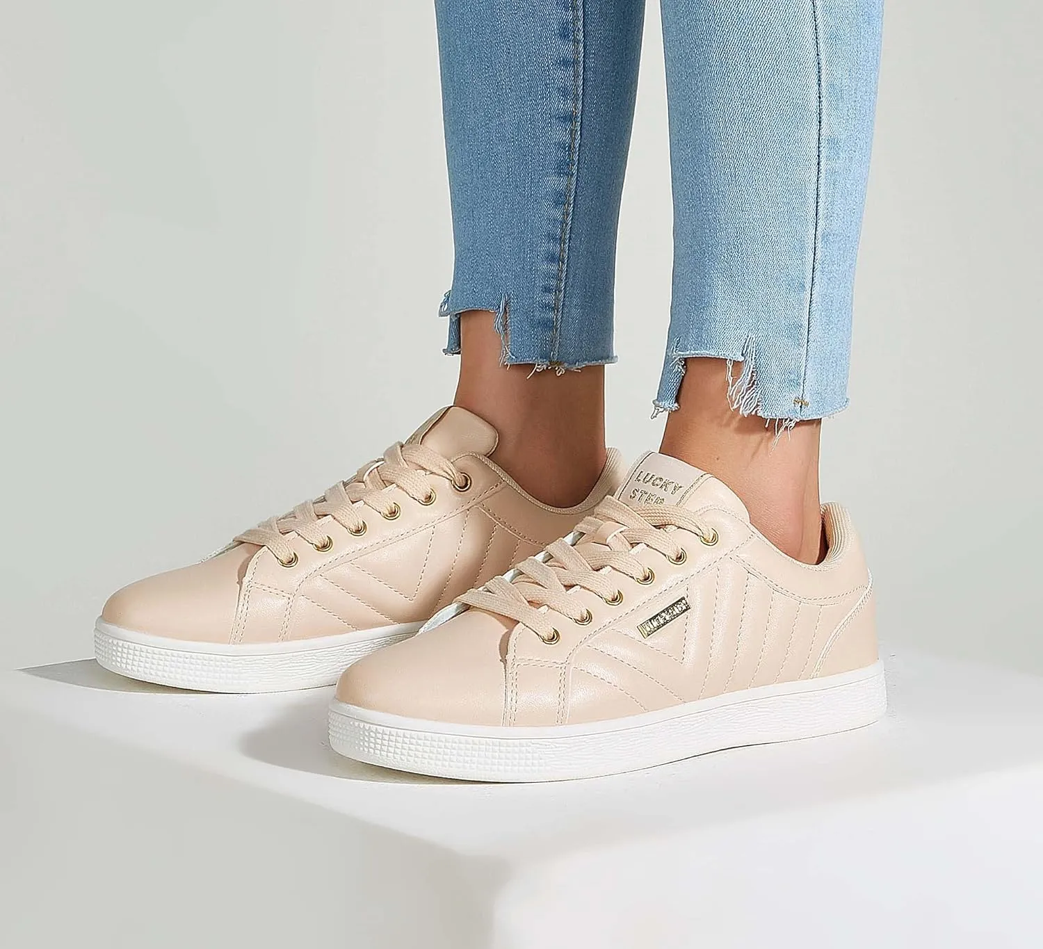 LUCKY STEP Glitter Sneakers Lace up | Fashion Sneakers | Sparkly Shoes for Women