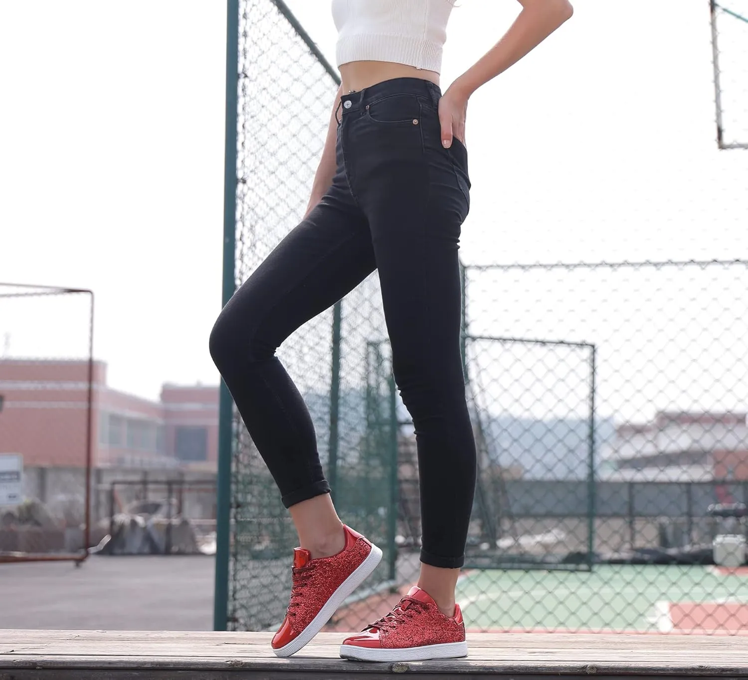 LUCKY STEP Glitter Sneakers Lace up | Fashion Sneakers | Sparkly Shoes for Women