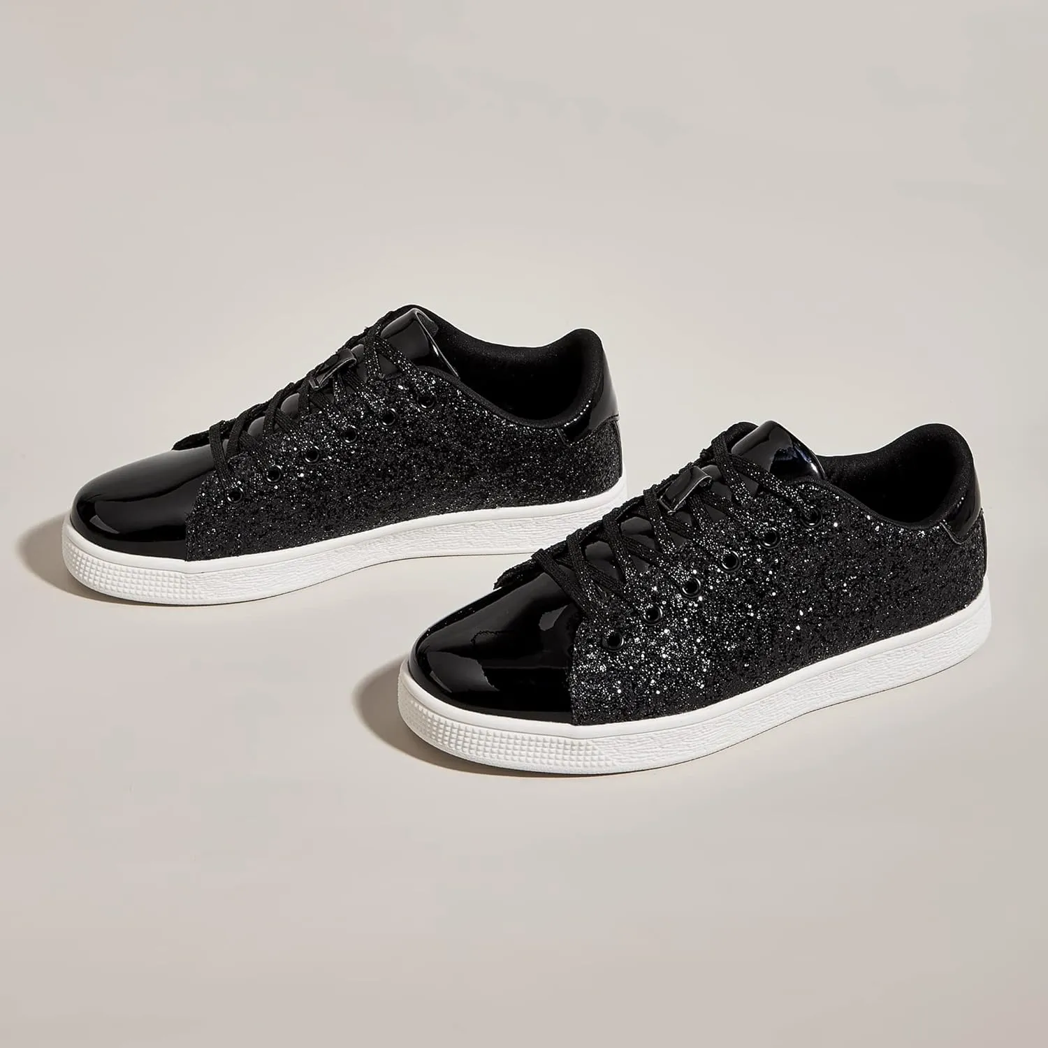 LUCKY STEP Glitter Sneakers Lace up | Fashion Sneakers | Sparkly Shoes for Women