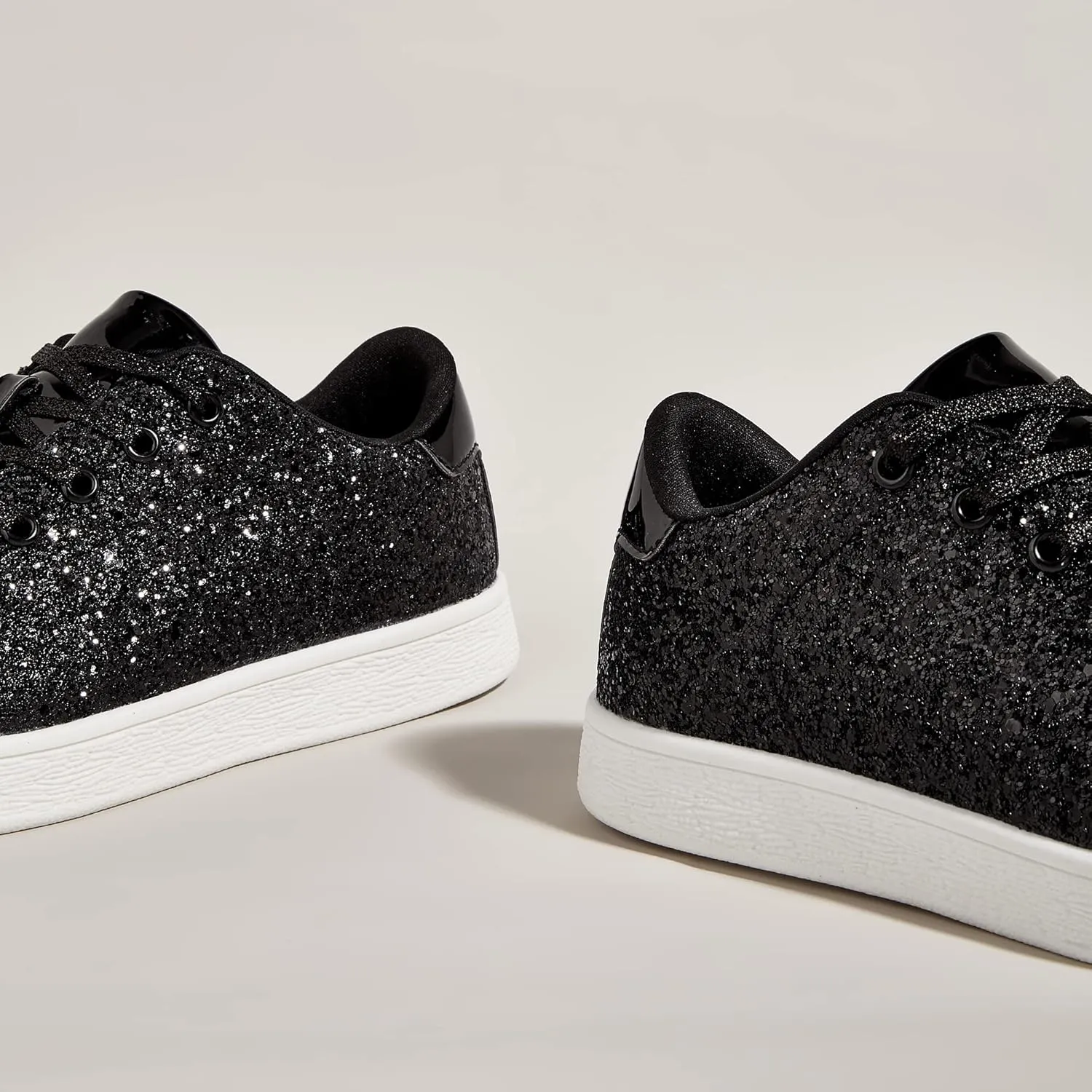 LUCKY STEP Glitter Sneakers Lace up | Fashion Sneakers | Sparkly Shoes for Women