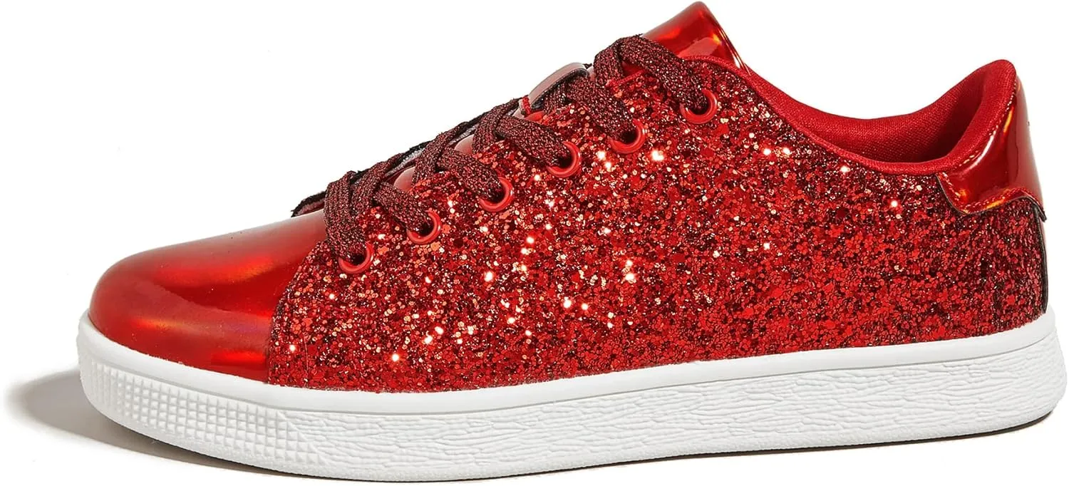 LUCKY STEP Glitter Sneakers Lace up | Fashion Sneakers | Sparkly Shoes for Women
