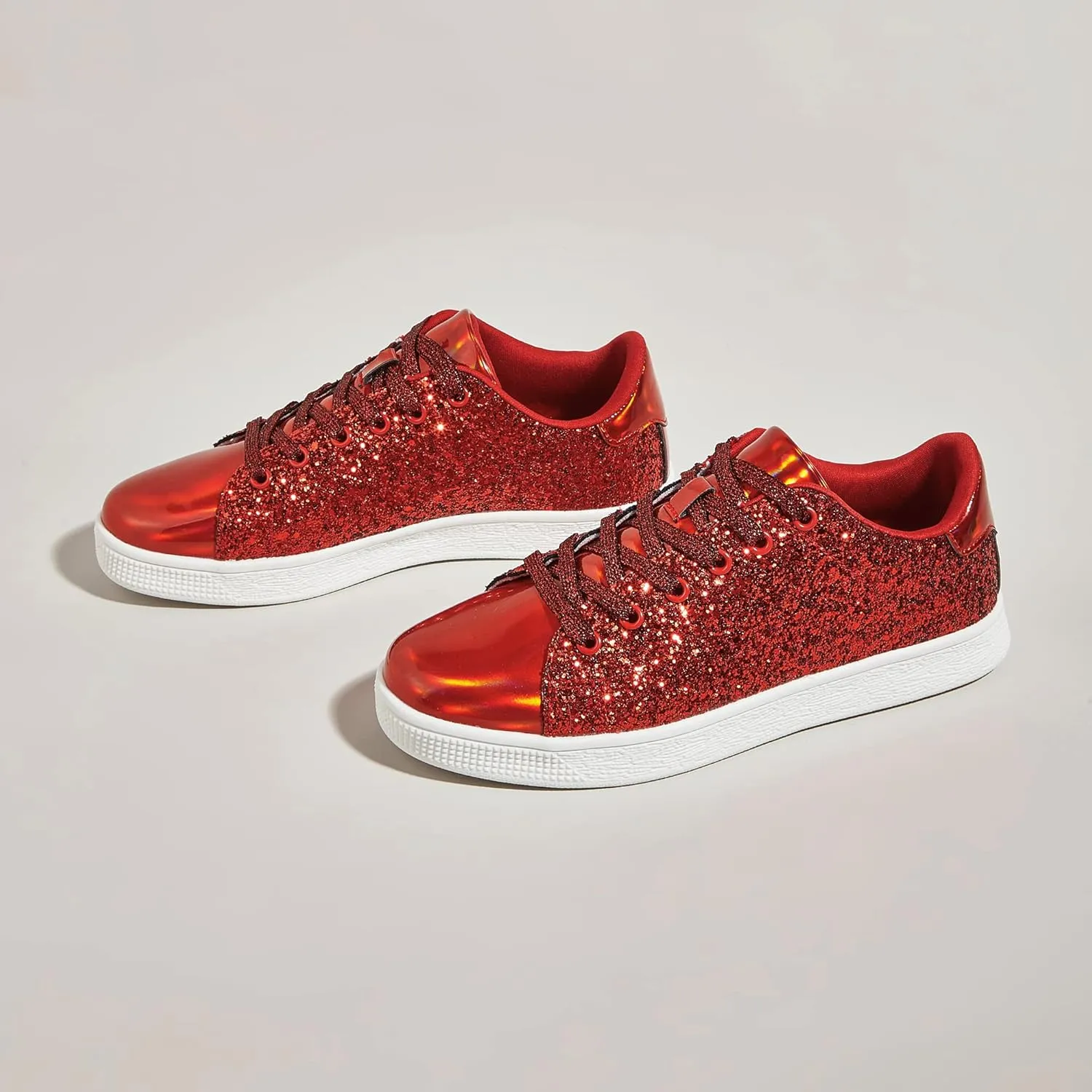 LUCKY STEP Glitter Sneakers Lace up | Fashion Sneakers | Sparkly Shoes for Women