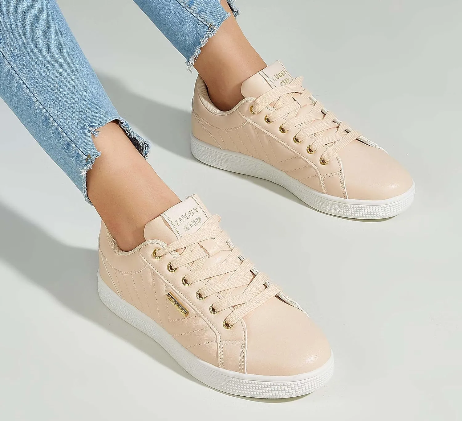 LUCKY STEP Glitter Sneakers Lace up | Fashion Sneakers | Sparkly Shoes for Women