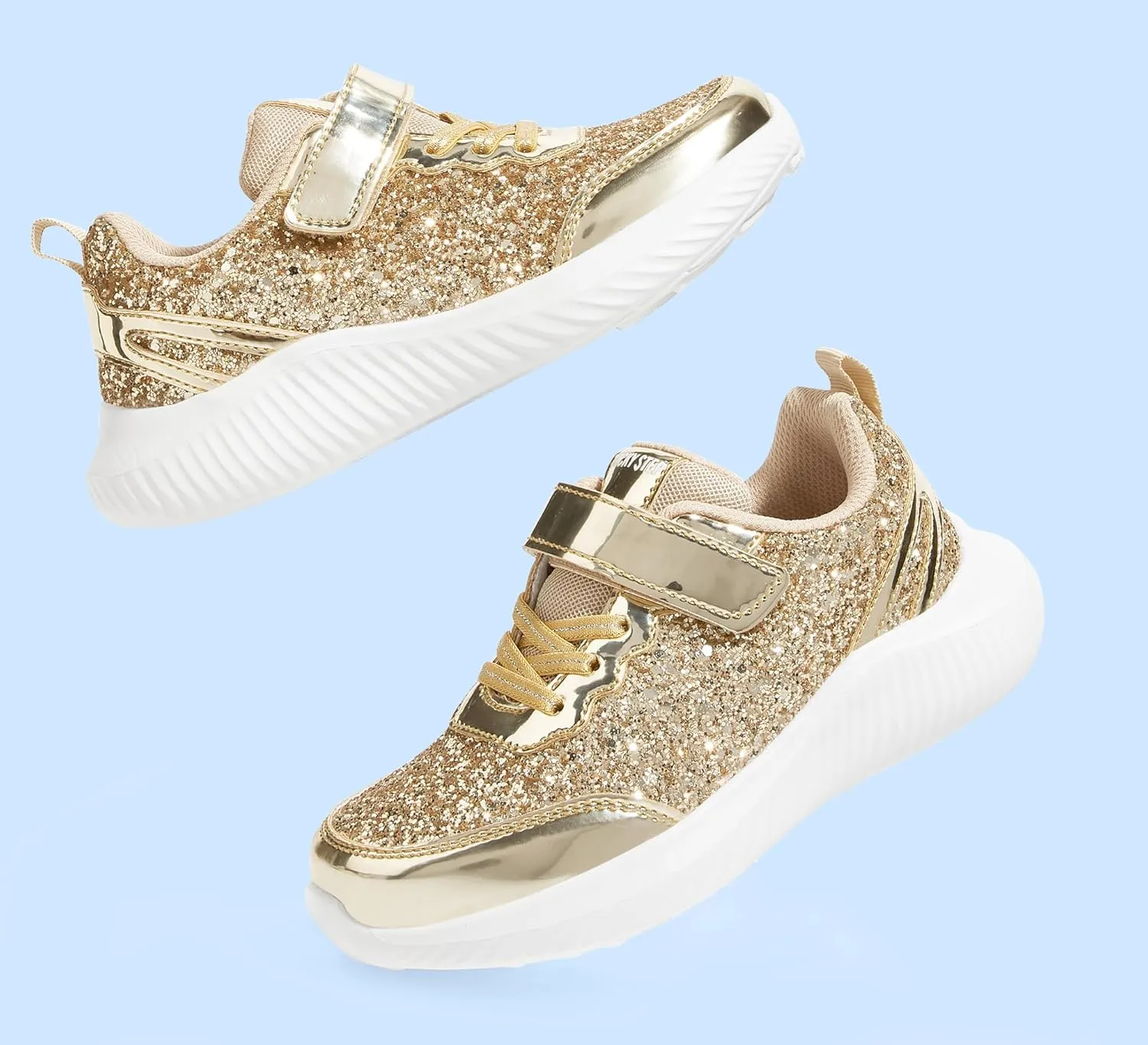 LUCKY STEP Kid's Glitter Fashion Sneakers Sparkly Princess Tennis Bling Shiny Sequins Athletic Walking School Shoes for Children/Boys/Girls