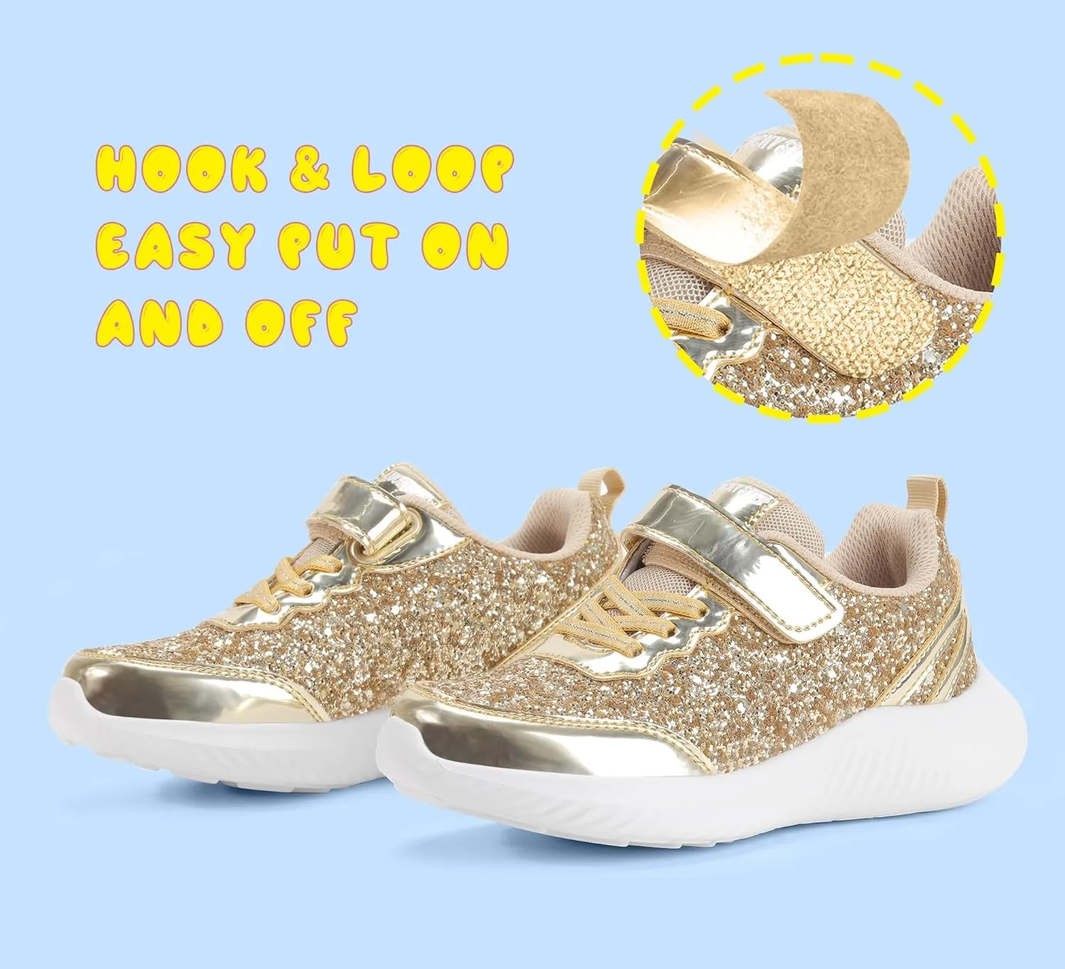 LUCKY STEP Kid's Glitter Fashion Sneakers Sparkly Princess Tennis Bling Shiny Sequins Athletic Walking School Shoes for Children/Boys/Girls