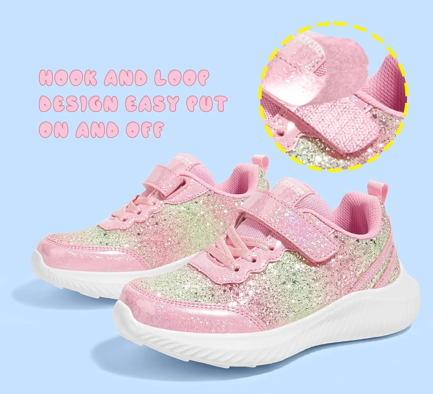LUCKY STEP Kid's Glitter Fashion Sneakers Sparkly Princess Tennis Bling Shiny Sequins Athletic Walking School Shoes for Children/Boys/Girls
