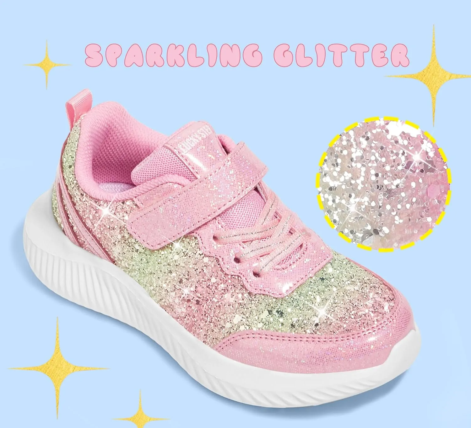 LUCKY STEP Kid's Glitter Fashion Sneakers Sparkly Princess Tennis Bling Shiny Sequins Athletic Walking School Shoes for Children/Boys/Girls