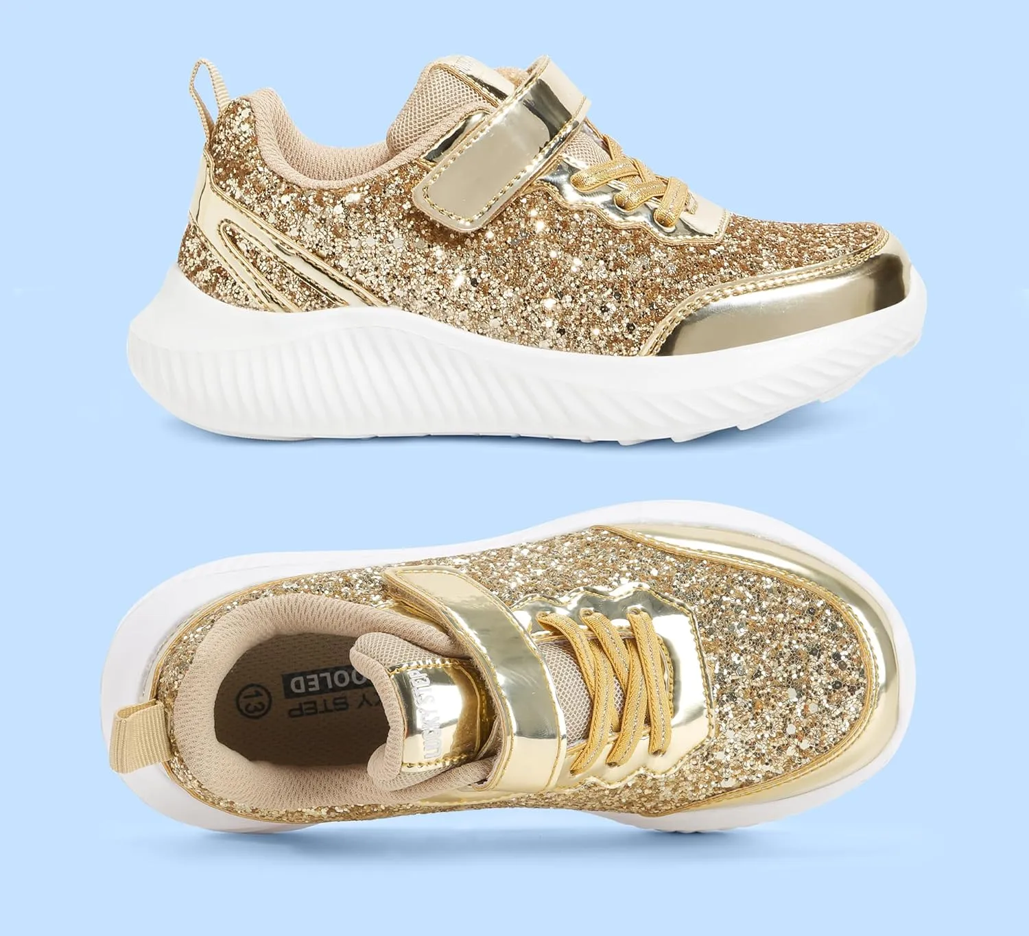 LUCKY STEP Kid's Glitter Fashion Sneakers Sparkly Princess Tennis Bling Shiny Sequins Athletic Walking School Shoes for Children/Boys/Girls