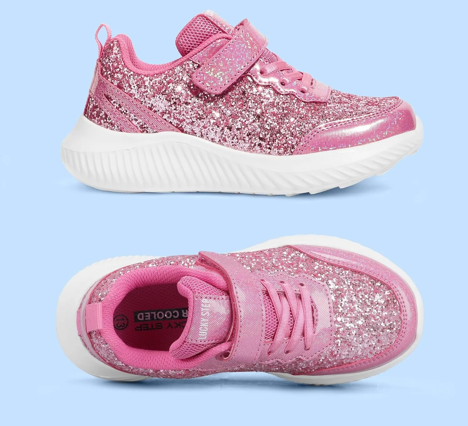 LUCKY STEP Kid's Glitter Fashion Sneakers Sparkly Princess Tennis Bling Shiny Sequins Athletic Walking School Shoes for Children/Boys/Girls