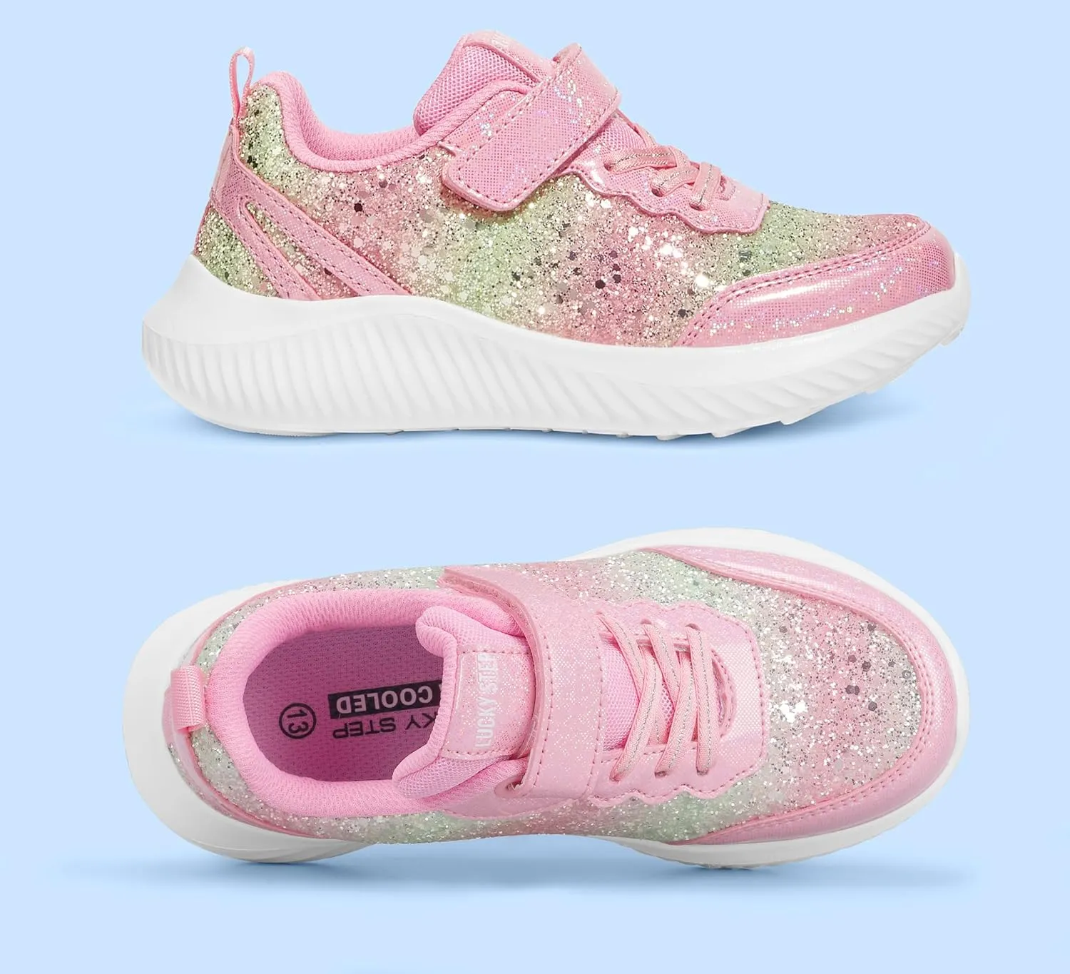 LUCKY STEP Kid's Glitter Fashion Sneakers Sparkly Princess Tennis Bling Shiny Sequins Athletic Walking School Shoes for Children/Boys/Girls