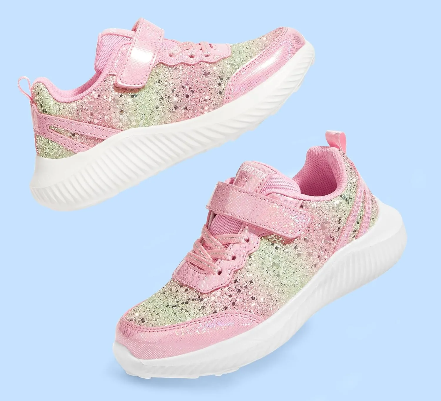 LUCKY STEP Kid's Glitter Fashion Sneakers Sparkly Princess Tennis Bling Shiny Sequins Athletic Walking School Shoes for Children/Boys/Girls