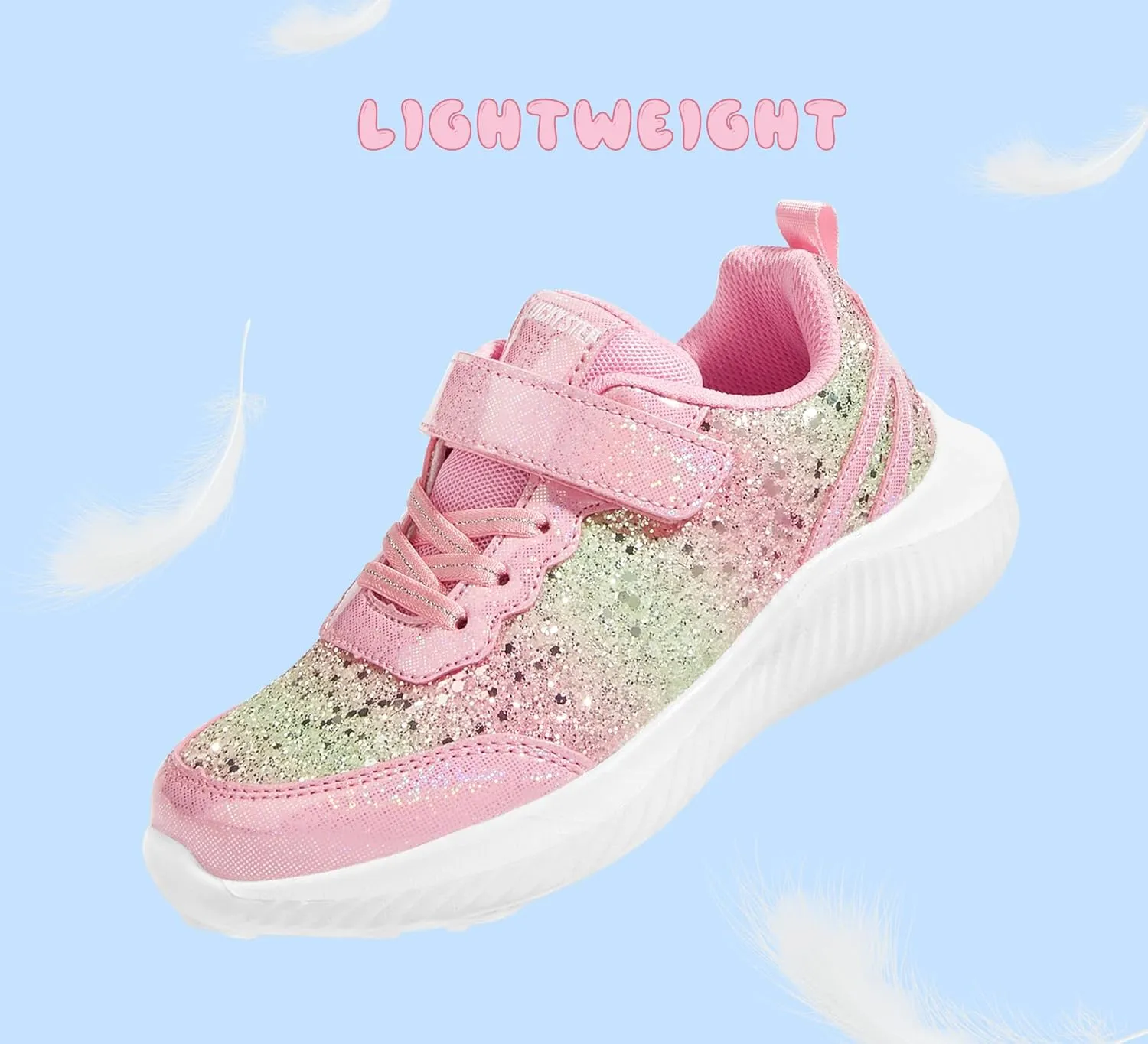 LUCKY STEP Kid's Glitter Fashion Sneakers Sparkly Princess Tennis Bling Shiny Sequins Athletic Walking School Shoes for Children/Boys/Girls