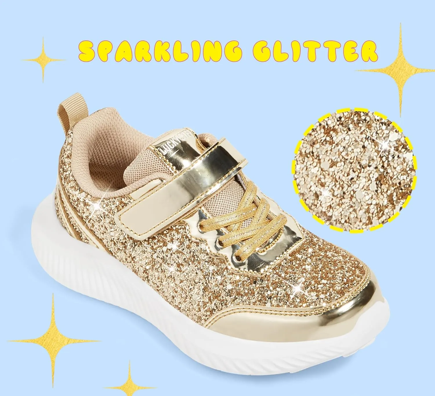 LUCKY STEP Kid's Glitter Fashion Sneakers Sparkly Princess Tennis Bling Shiny Sequins Athletic Walking School Shoes for Children/Boys/Girls