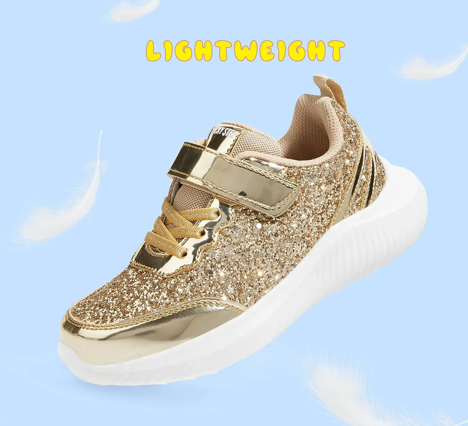 LUCKY STEP Kid's Glitter Fashion Sneakers Sparkly Princess Tennis Bling Shiny Sequins Athletic Walking School Shoes for Children/Boys/Girls